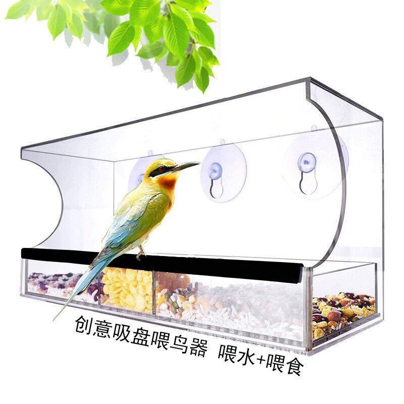 Automatic Transparent Bird Feeder (Acrylic) Size: 300*100*130mm Color: Transparent for Birds Balcony Mount (1pc)