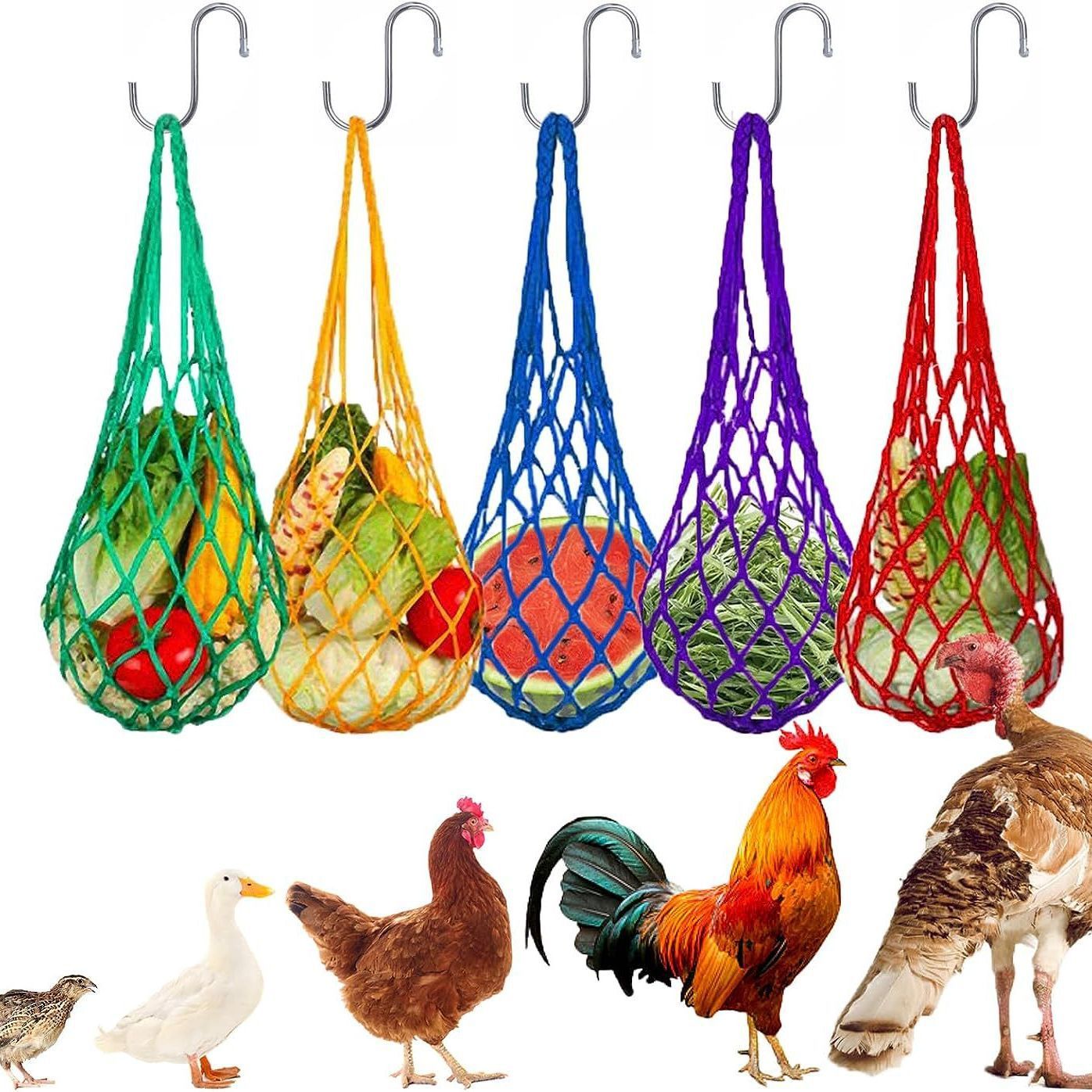 Hanging Feeding Net Bag (Nylon) Size: 570mm Color: Green for Parrots (2pc)