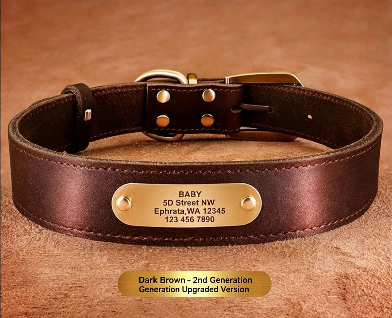 Premium Genuine Leather Dog Collar/Durable Real Leather Adjustable Collars For Male Female(S,Dark brown)