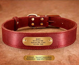 Premium Genuine Leather Dog Collar/Durable Real Leather Adjustable Collars For Male Female(XL,Red)