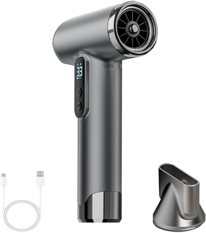 Rechargeable Cordless Handheld Hair Dryer with LED Temperature Display, Portable USB Wireless Mini Blow Dryer for Travel Camping Home Use（Gray）
