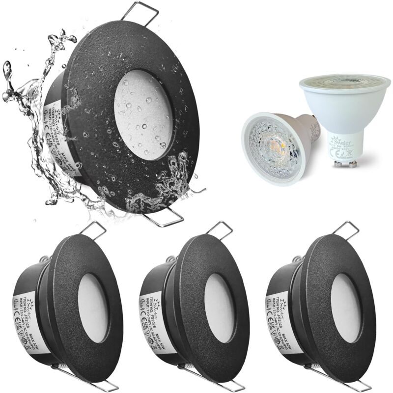 4 Pack Recessed Spotlights, LED 5W 3000K Warm White, IP65 Waterproof, Satin Nickel Black, Cutout 68 mm