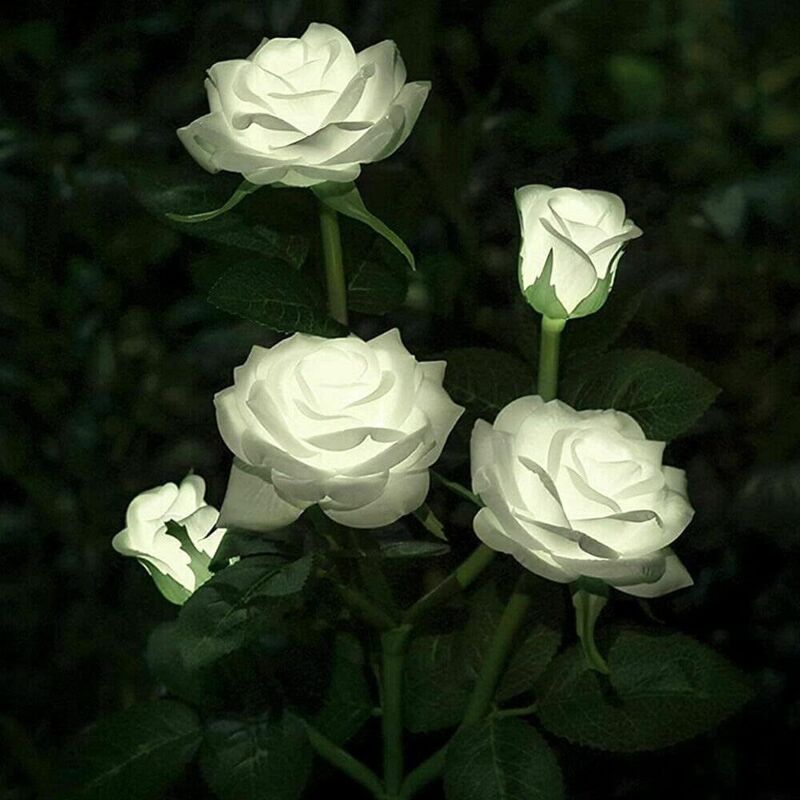 Solar Rose Flower Lights for Outdoor Garden Decor, White