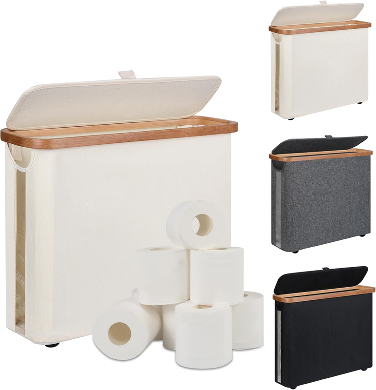 Toilet Paper Storage Basket with Lid, Holds 9-12 Rolls，Beige
