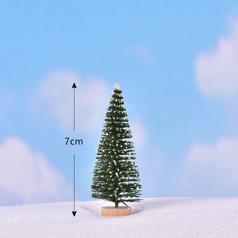 6 Pcs Mini Artificial Christmas Trees with Snow Flocking, 7 cm