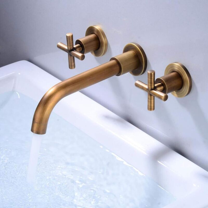 Antique Black Brass Wall Mounted Bathroom Sink Mixer Tap Hot and Cold Basin Faucet