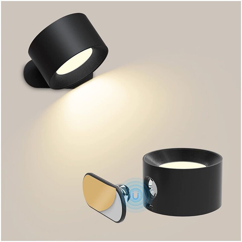 Touch LED Wall Lamp with USB Port 3 Brightness Levels 360 Degree Rotatable Black