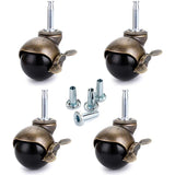 4 Pcs Bronze Ball Furniture Casters with Sockets and Brake, 1.5 inch