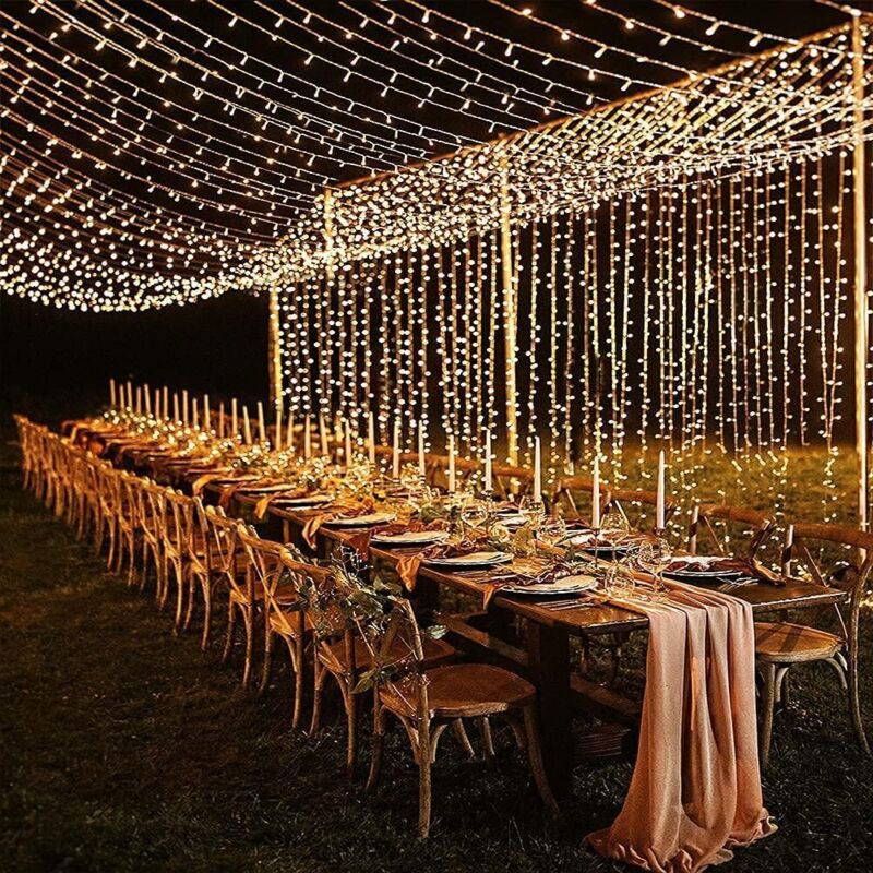 600 LED Waterproof Curtain Fairy Lights 8 Modes Warm White, 6 x 3 m