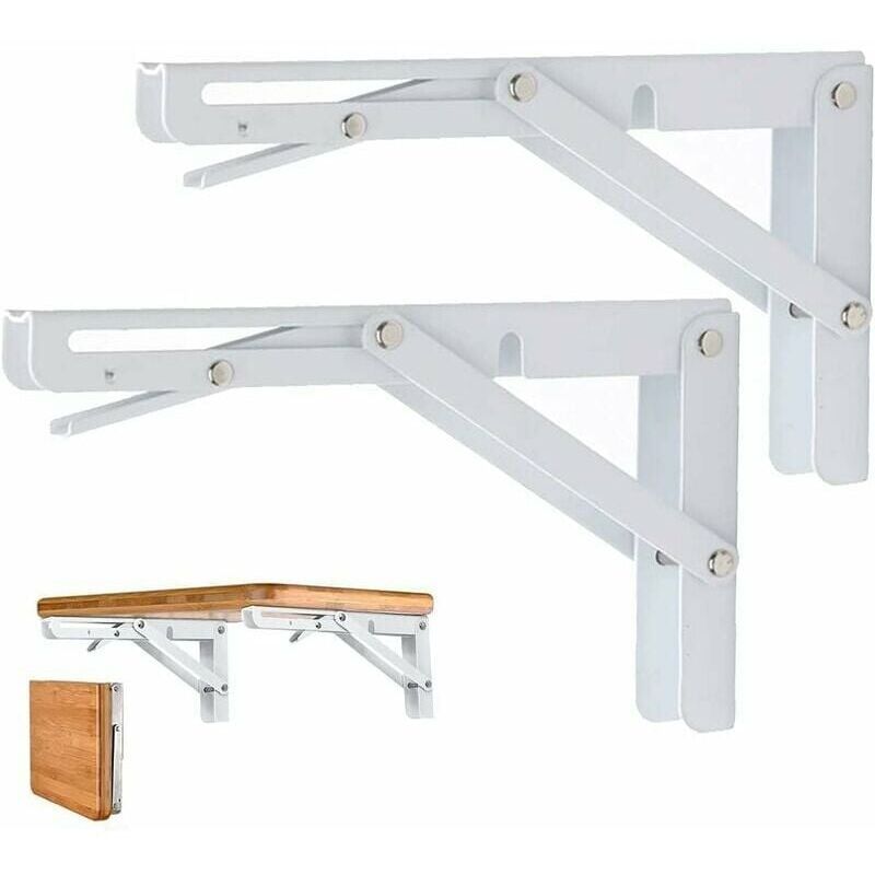 2 Pcs White Stainless Steel Foldable Triangle Shelf Brackets