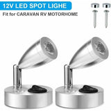 2 Pcs 12V LED Spot Reading Lights 3000K 3W Adjustable Switch Silver