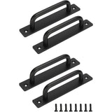 4 Pcs Black Sliding Barn Door Handles with Stainless Steel Plate, 128 mm Hole Spacing