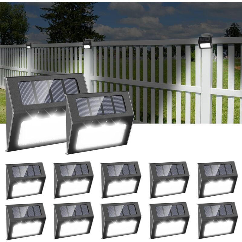 12 Pack Waterproof Solar Stair Lights Cool White Black