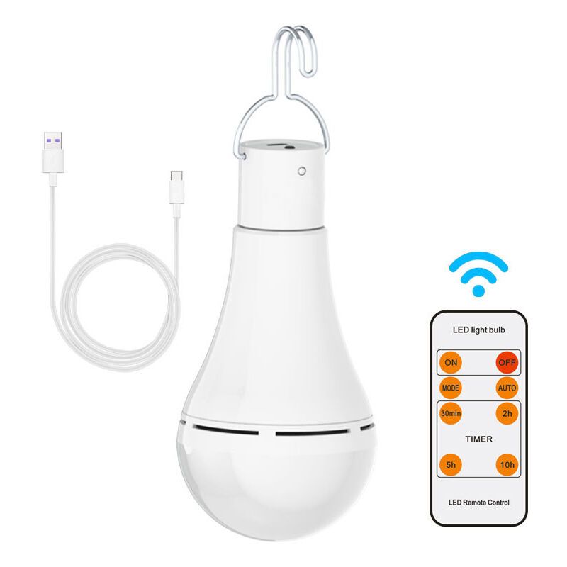 2 Pack USB Rechargeable 7W E27 LED Battery Bulbs with Remote Control and Hook