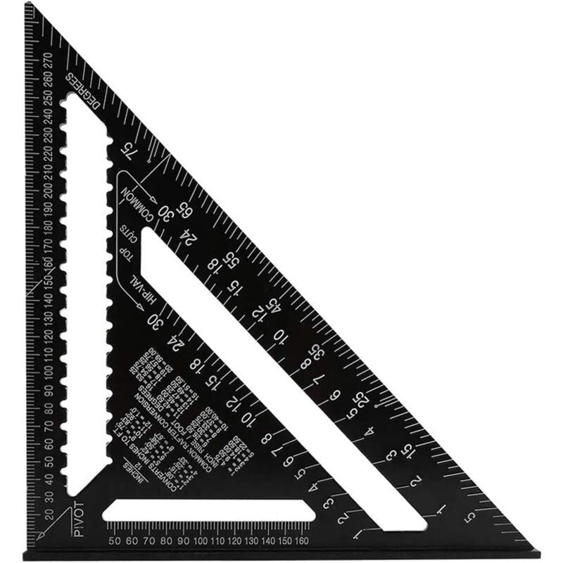 Professional Metric Triangle Carpenter Square Aluminum Alloy Measuring Ruler Black, 30 cm