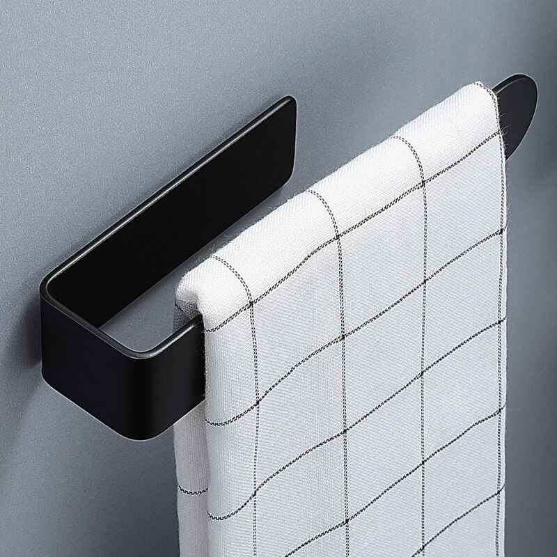 SUS304 Black Adhesive Bathroom Kitchen Towel Holder, 24 cm