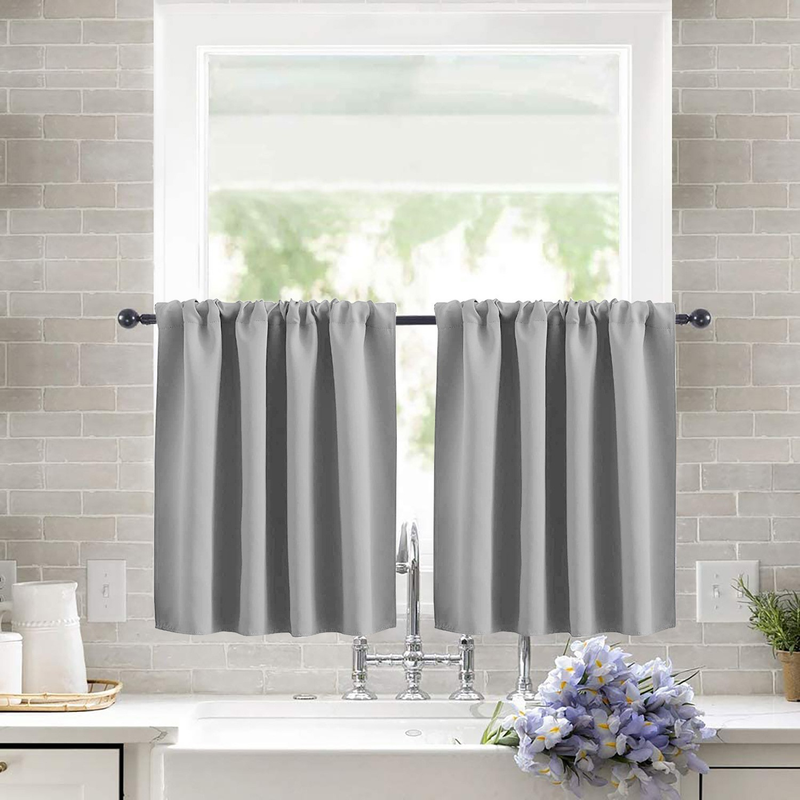 2 Pack Blackout Kitchen Curtains Grey, 106 x 91 cm