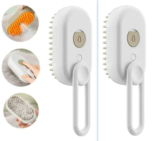 2 Piece Pet Steam Brush Set 3 in 1 Electric Spray Hair Removal Comb, White, USB