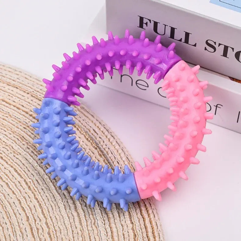 Dog Chew Ring Toy Rubber Puppy Teething Toy, Blue Pink Purple