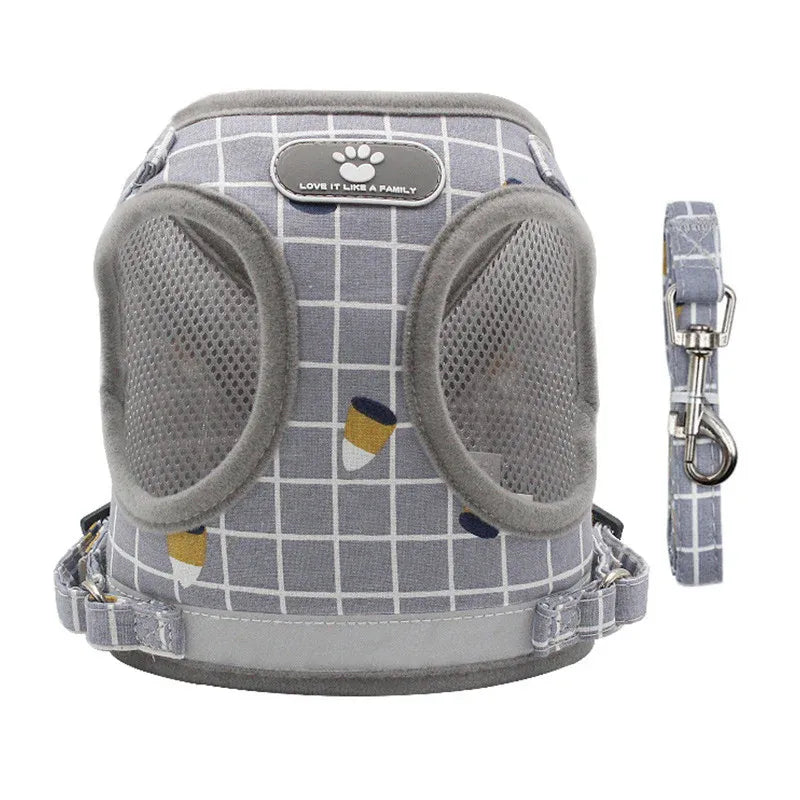 Small Dog Harness Vest Breathable Mesh Puppy Vest, Grey, XL