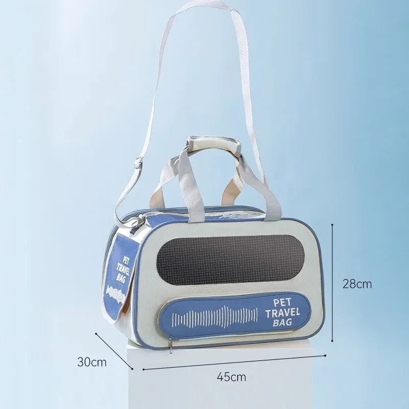Pet Travel Bag Soft Sided Mesh Carrier Breathable Collapsible, Blue