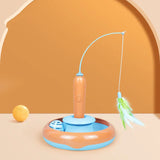 2 In 1 Pet Cat Toy With Feather For Self-play, Cat Turntable - Orange Blue