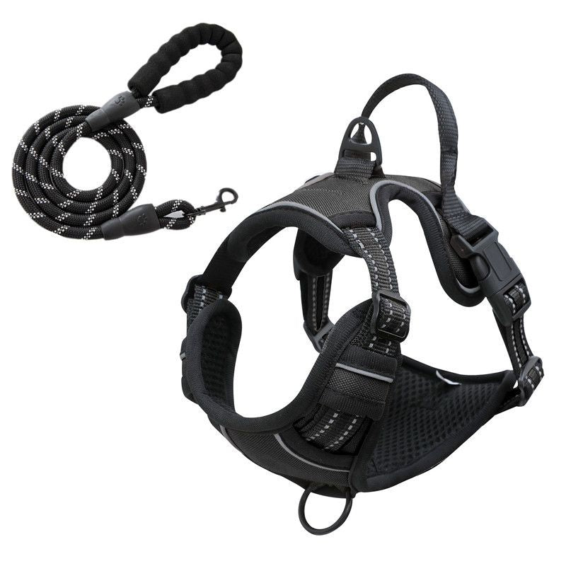 Reflective Pet Vest, Dog Harness, No Pull, Breathable, 1.5-meter tow rope - Black, L