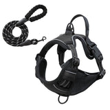 Reflective Pet Vest, Dog Harness, No Pull, Breathable, 1.5-meter tow rope - Black, XL