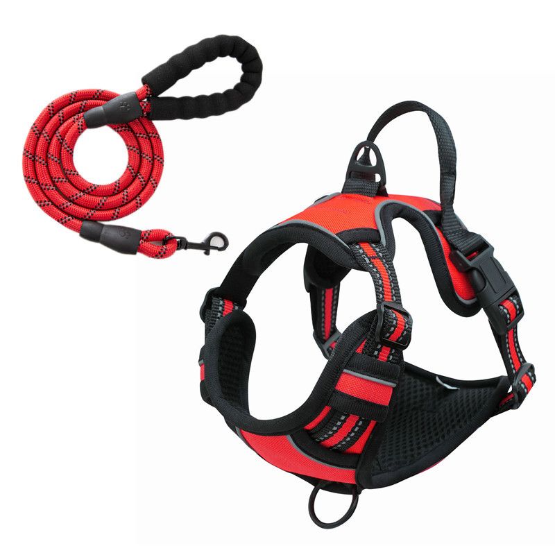 Reflective Pet Vest, Dog Harness, No Pull, Breathable, 1.5-meter tow rope - Red, M