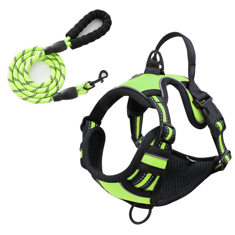 Reflective Pet Vest, Dog Harness, No Pull, Breathable, 1.5-meter tow rope - Green, L