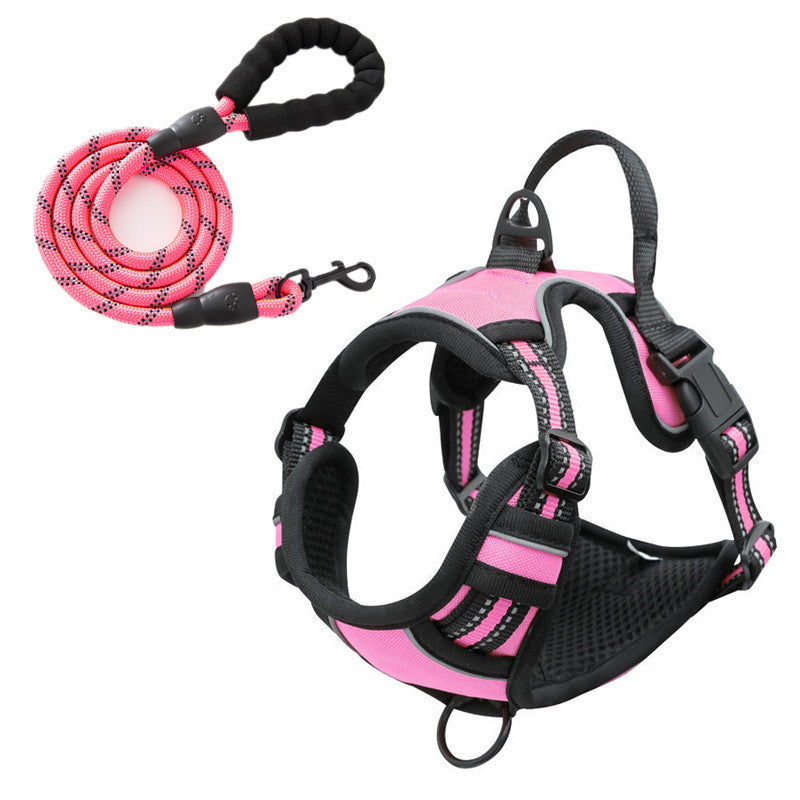 Reflective Pet Vest, Dog Harness, No Pull, Breathable, 1.5-meter tow rope - Pink, L