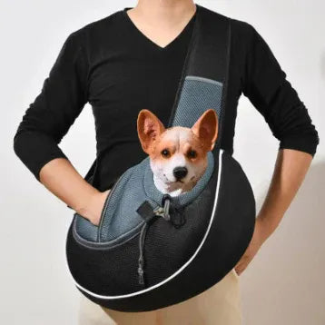 Small Pet Carrier Sling Crossbody Bag for Cats and Dogs, Black, S