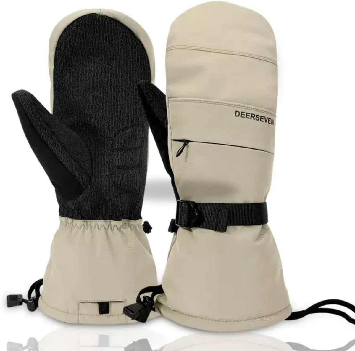 Waterproof Windproof Thermal Winter Gloves - Ski Gloves for Men & Women - Removable Wrist Support - Suitable for Snowboarding, Winter Sports, Cold Weather (Size M, Khaki)