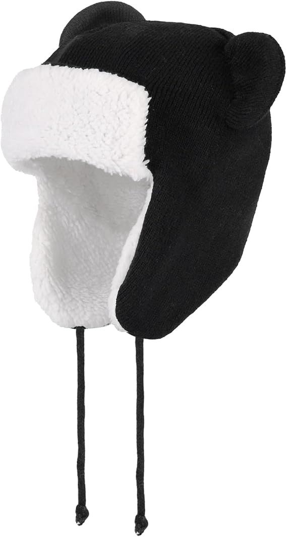 Warm Hat - Baby Winter Hat with Earflaps - Fleece Lining - Knitted - 2 Cute Ears - For Girls & Boys (Head Circumference: 48-50 cm)
