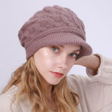 Women's Knitted Hat - Fleece Lining - Crocheted Women's Beret - Purple