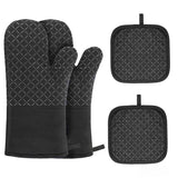 1 Pair Oven Mitts + 2 Pot Holders Set - Heat Resistant up to 230C, Silicone Non-Slip Cooking Gloves for Baking, Grilling & BBQ