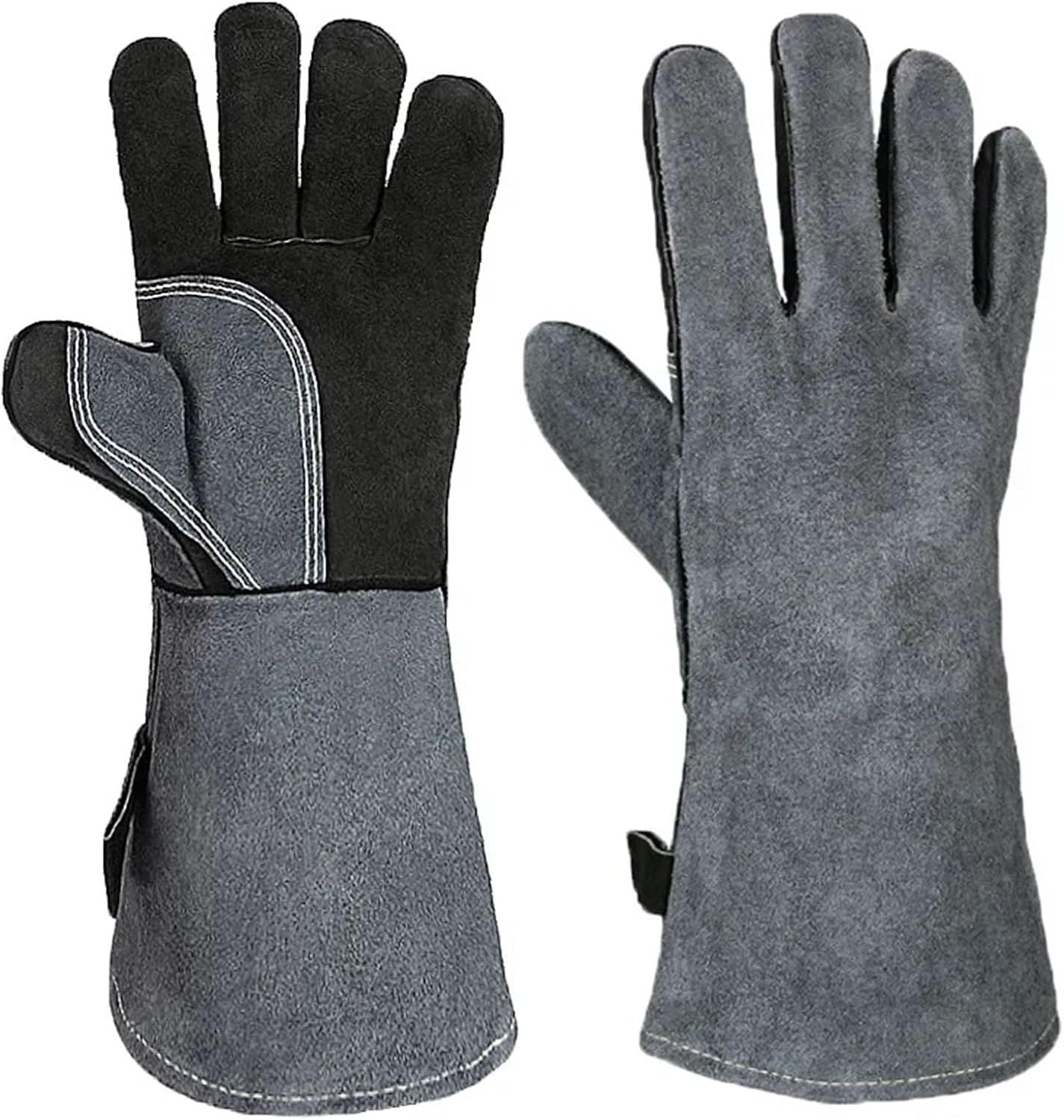 Leather Oven Mitts Heat Resistant up to 500C - Non-Slip Cooking Gloves for Grilling, Baking & Blacksmithing