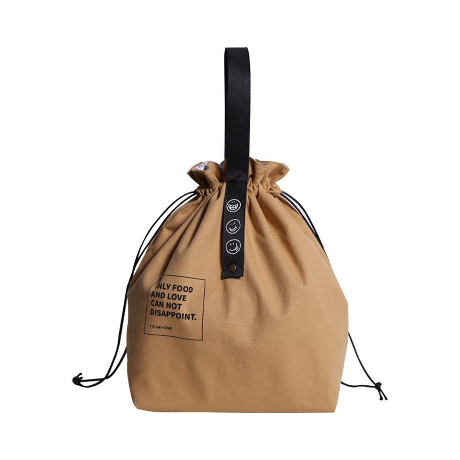 Canvas Lunch Bag with Drawstring - Insulated Lunch Bag - Bento Bag - Reusable Lunch Bag - Insulated Tote - With Handle and Drawstring Closure - For Work, Picnics or Travel (Yellow)