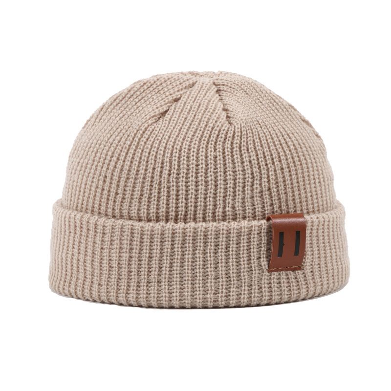 Knitted Hat - Rolled Brim Beanie - Warm Winter Hat - Knit Wool Brimless Cap - Unisex - Beige
