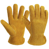 Leather Work Gloves - Flexible and Non-Slip - Durable Cowhide - Suitable for Gardening for Men and Women - Size M - Gold - With Mesh Lining