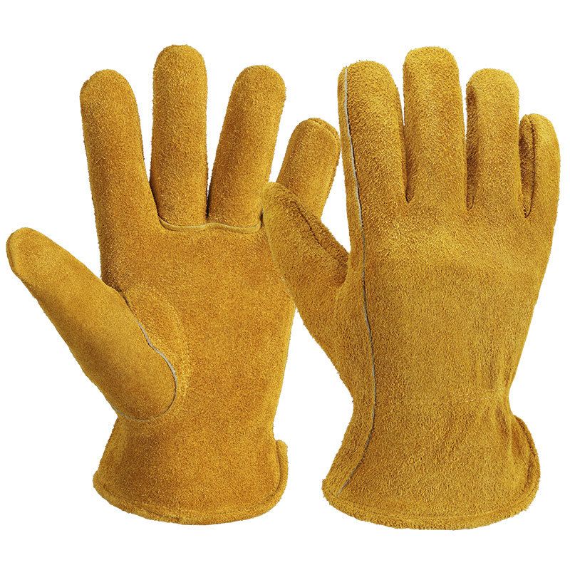 Leather Work Gloves - Flexible and Non-Slip - Durable Cowhide - Suitable for Gardening for Men and Women - Size M - Gold - With Mesh Lining