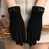 Insulated Women's Gloves - Extra Thick Lining - Specially Designed for Cycling - With Bow Decoration - Soft and Stretchy - Black