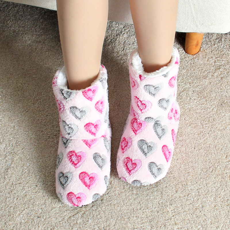 Womens Slipper Socks Fleece Lined Non Slip Rose Red, 25cm