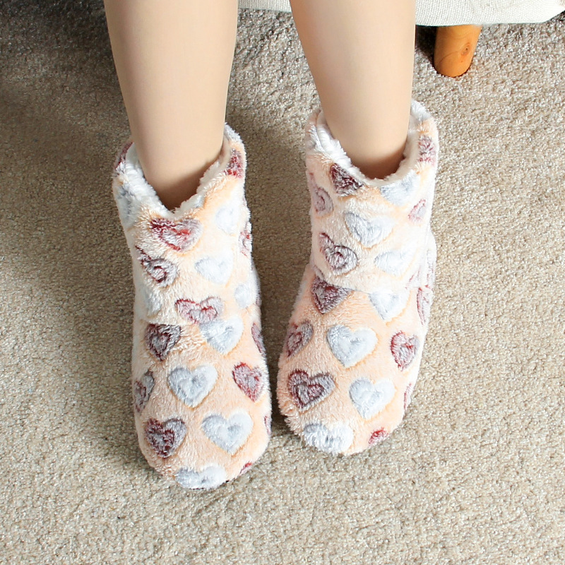 Womens Slipper Socks Fleece Lined Non Slip Light Brown, 25cm