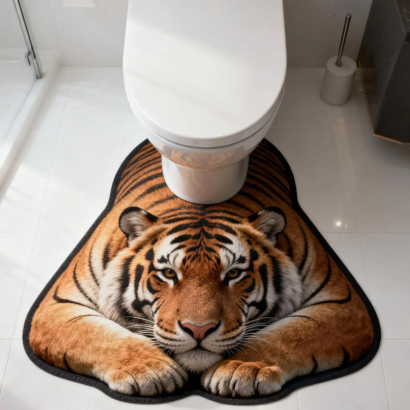 U Shaped Toilet Mat Quick Dry Diatomite Tiger, 15.75 x 19.69 in