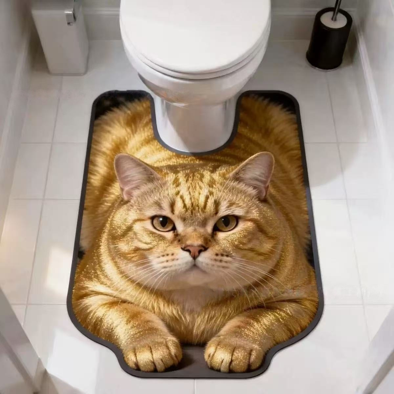 U Shaped Toilet Mat Quick Dry Diatomite Orange Tabby, 15.75 x 19.69 in