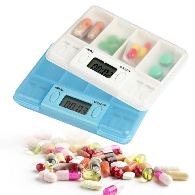 Travel Pill Organizer with Alarm and Digital Timer, Portable Medicine Tablet Dispenser Case, Blue