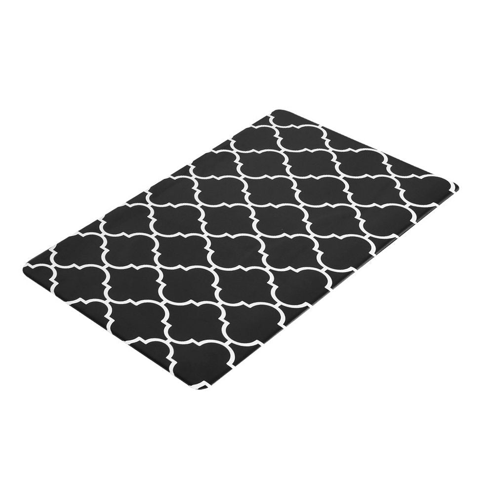Non-Slip PVC Kitchen Floor Mat 45 x 75 cm, Waterproof Rug, Black Moroccan Trellis