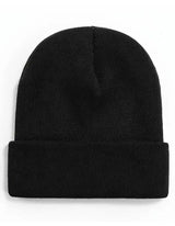 Plain Knit Beanie Hat, Unisex Winter Warm Ski Cap, One Size, Black
