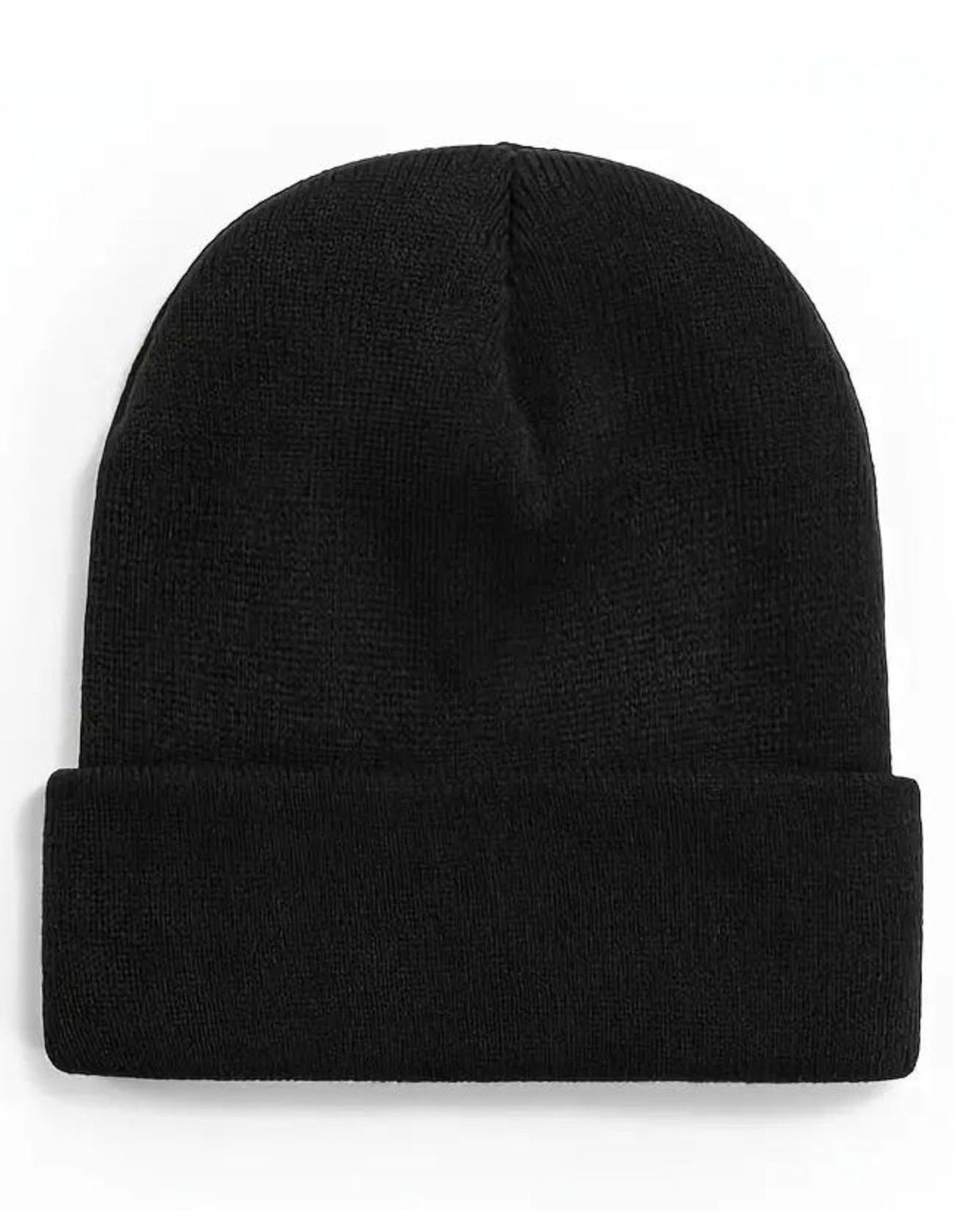 Plain Knit Beanie Hat, Unisex Winter Warm Ski Cap, One Size, Black